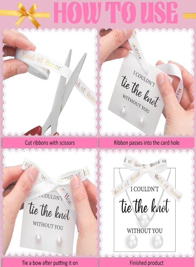 Highergo 8 Set Bridesmaid Proposal Gifts 8 Pcs Silver Pearl Necklaces 8 Pairs Earrings Wedding Bridesmaid Proposal I Couldn't Tie a Knot Without You Wedding Bridesmaids Jewelry Gifts - Image 5